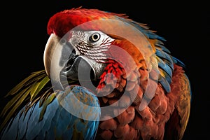 Beautiful Scarlet Macaw Close Up. Colorful and Vibrant Animal.