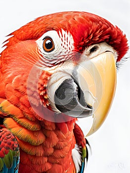 beautiful Scarlet macaw parrot close up portrait