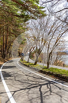 Beautiful scenary of Kawaguchiko lakeside at Momiju Tunnel