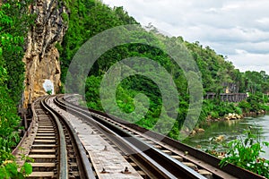 Beautiful Scence of Train Railway through Mountain Forrest and River