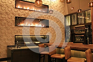 Beautiful scene of bar, with warm,inviting,fireplaces,Grand Hyatt Hotel,Denver,Colorado,2015