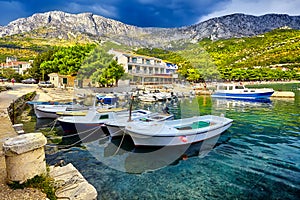 Beautiful scene of boats lying in the harbor of Drvenik, Croatia