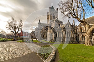 Beautiful scene daylight Dublin Ireland capital landscape city urban area old town modern office building