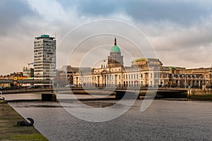 Beautiful scene daylight Dublin Ireland capital landscape city urban area old town modern office building