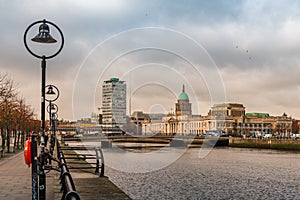 Beautiful scene daylight Dublin Ireland capital landscape city urban area old town modern office building