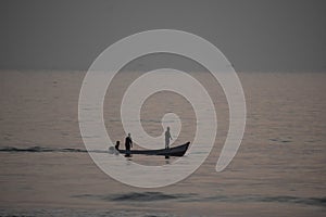 Beautiful Scene of fishing on a Boat at a Sea