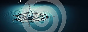 beautiful scene of realistic water drop falling into water, copy space. Created using Generative AI technology