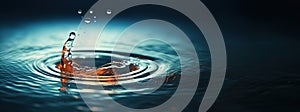 beautiful scene of realistic water drop falling into water, copy space. Created using Generative AI technology