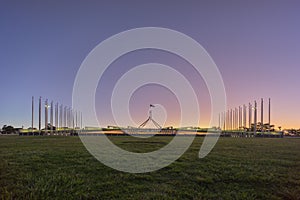 Beautiful scene of sunset at Parliament House Canberra, Australia