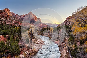 Beautiful scene of Zion National Park , The watchman at sunset, photo