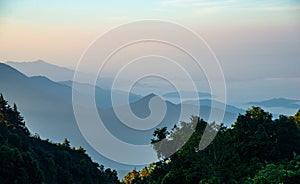 Beautiful sceneric of Doi Inthanon Natural Park in the morning with the mist, Chiangmai