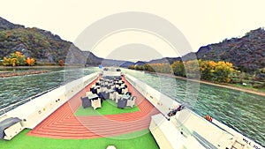 beautiful sceneries, historical houses castles , commercial ships along Rhine Danube river photo