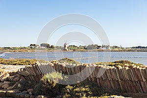 Beautiful Sceneries of The Nature Reserve of the `Saline dello Stagnone` in Marsala, Trapani Province, Italy.