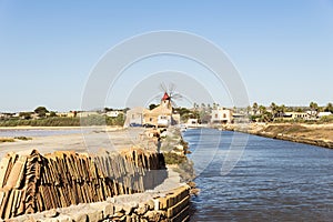 Beautiful Sceneries of The Nature Reserve of the `Saline dello Stagnone` in Marsala, Trapani Province, Italy.