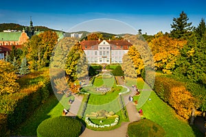 Beautiful scenery of the autumnal park in Gdansk Oliwa. Poland