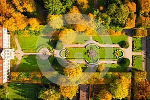 Beautiful scenery of the autumnal park in Gdansk Oliwa. Poland