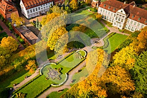 Beautiful scenery of the autumnal park in Gdansk Oliwa. Poland