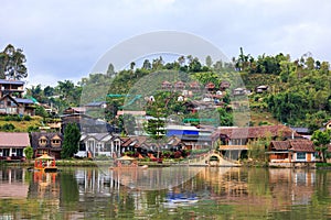 beautiful scenery of Ban Rak Thai village by the lake chinese hotel and resort is the famous tourist attraction and landmark in