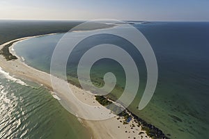 Beautiful scenery of beach, ocean, wave, and island. Beach and island illustration.