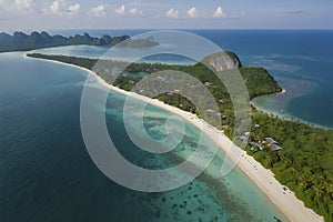 Beautiful scenery of beach, ocean, wave, and island. Beach and island illustration.