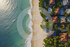 Beautiful scenery of beach, ocean, wave, and island. Beach and island illustration.