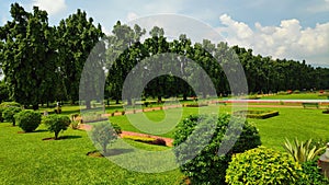 Beautiful scenery of the Brindavan Gardens with green trees and plants in Karnataka, India