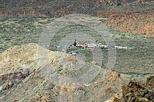 Beautiful scenery of caldera and Roques de Garcia. View from the mountain range surrounding the Teide volcano. National Park Teide