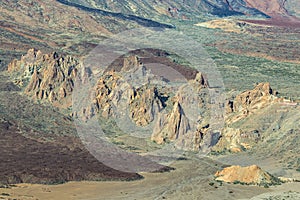 Beautiful scenery of caldera and Roques de Garcia. View from the mountain range surrounding the Teide volcano. National Park Teide