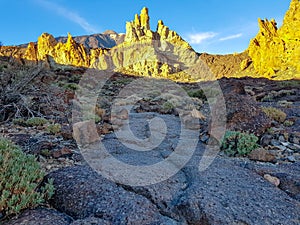 Beautiful scenery of caldera of Teide volcano in San Roques de Garcia, Tenerife. SpainRocks and lava in caldera of Teide volcano photo