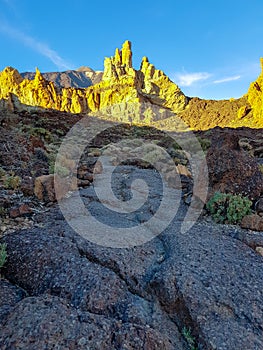 Beautiful scenery of caldera of Teide volcano in San Roques de Garcia, Tenerife. SpainRocks and lava in caldera of Teide volcano photo