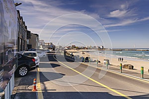 Scenery of coastal road alongside Woljeong Beach Jeju, South Korea