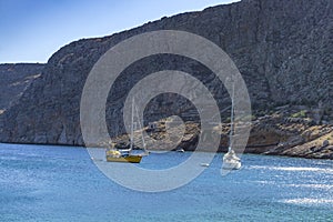 Beautiful scenery from the coastal village of Gerolimenas and the old harbor. It is a small picturesque fishing village in Mani