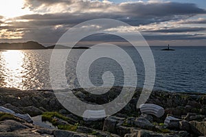 Beautiful scenery of Columna Transatlantica on the Atlantic Road route in Norway on a sunny day photo