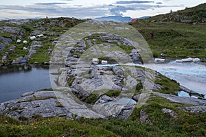 Beautiful scenery of Columna Transatlantica on the Atlantic Road scenic route in Norway photo