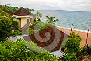 Beautiful scenery down on the beach in Amed in Bali. photo