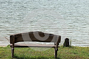 Beautiful scenery and empty wooden bench with beautiful beach in background at Koh Chang islands.