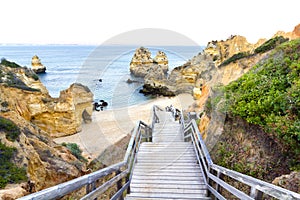 Beautiful scenery of the famous Camilo beach in Lagos, Portugal.