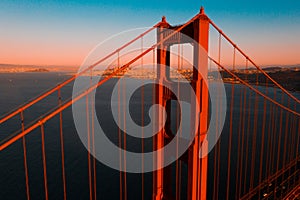 Beautiful scenery of the famous Golden Gate Bridge in San Francisco, California at sunset