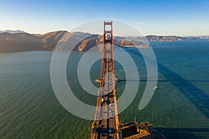 Beautiful scenery of the famous Golden Gate Bridge in San Francisco, California at sunset