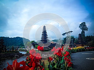 Beautiful Scenery Of Flower Plants In The Garden Temple Of Ulun Danu Bratan