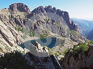 beautiful scenery of high mountain lake in corsician alpes with