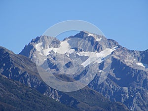 Beautiful scenery of high rocky mountains on South Island, New Zealand