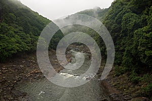 Beautiful scenery of the Katsura river along the tracks of the Sagano Scenic Railway