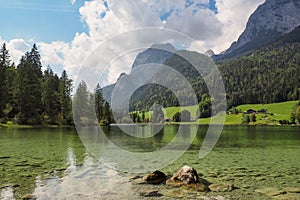 beautiful scenery at lake Hintersee, bavarian alps