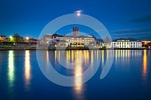 Beautiful scenery of Limerick city at the Shannon river at night, Ireland