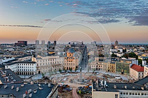 Beautiful scenery of Lodz city center with Piotrkowska street at dawn, Poland