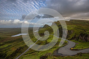 Beautiful scenery mountain road at Quiraing, Isle of Skye, Scotland.
