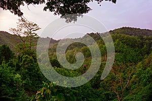 Beautiful scenery in the mountains. Hilly region of Bangladesh. The morning sky, the green magical mountains are arranged in