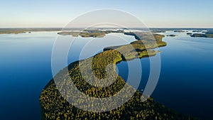 Beautiful scenery on picturesque lake with islands. Traditional Finnish and Scandinavian view.