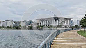 The beautiful scenery at public recreational park in Ayer 8 Putrajaya. Lakeside view and walking path